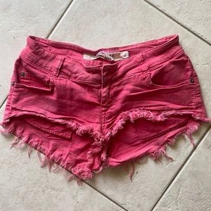 Brandy Melville hot pink jean frayed shorts